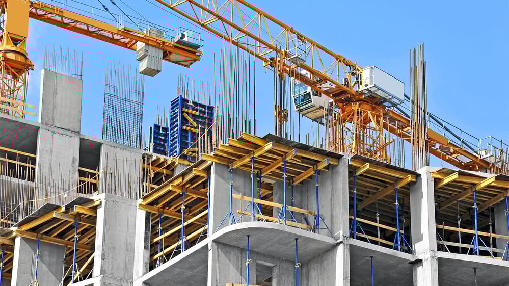 Large construction site with cranes