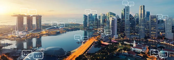 Smart city showing communication bubbles