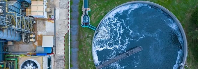 View above pool of water being treated